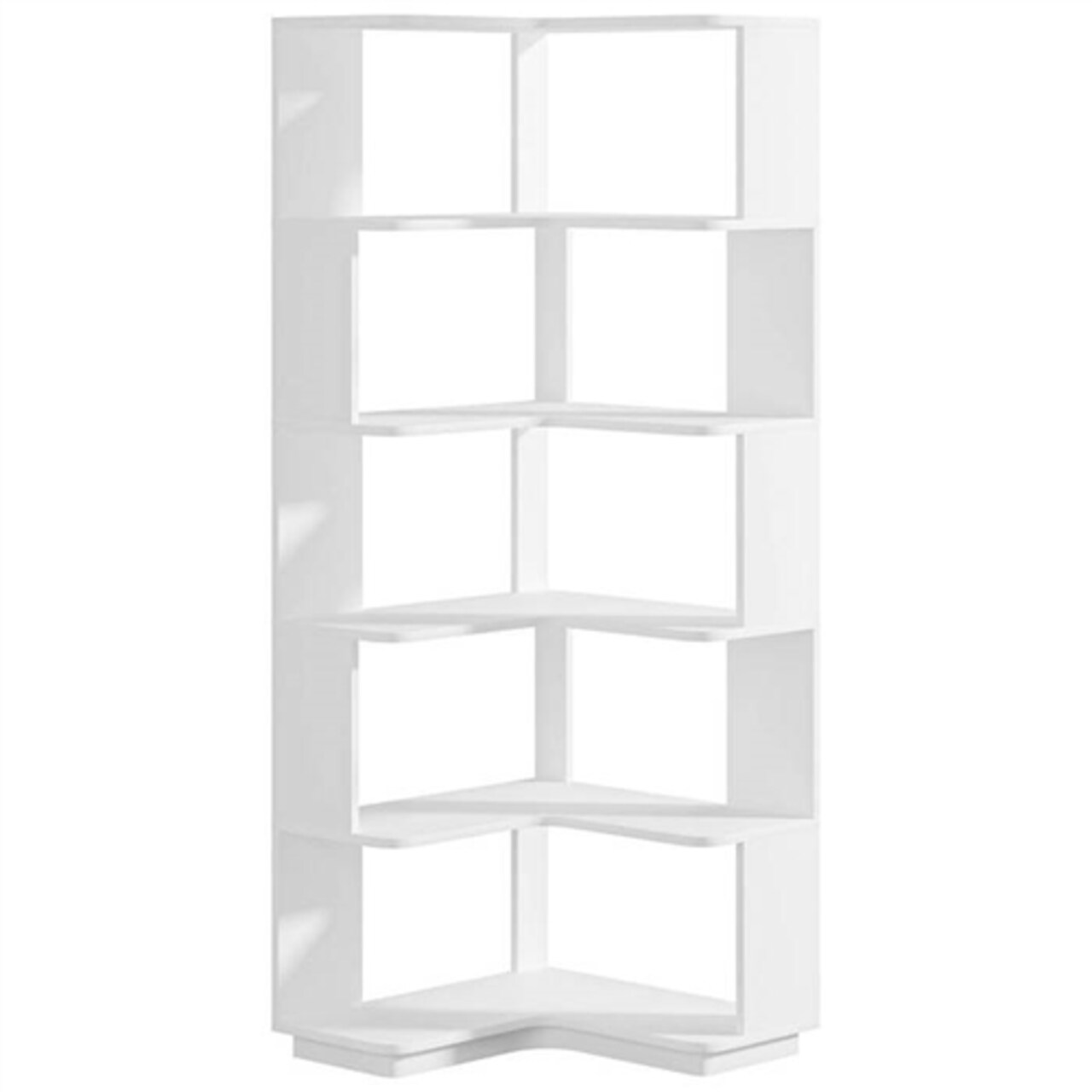 Wood 6-Shelf Corner L-Shaped Bookcase Organizer with Industrial Design